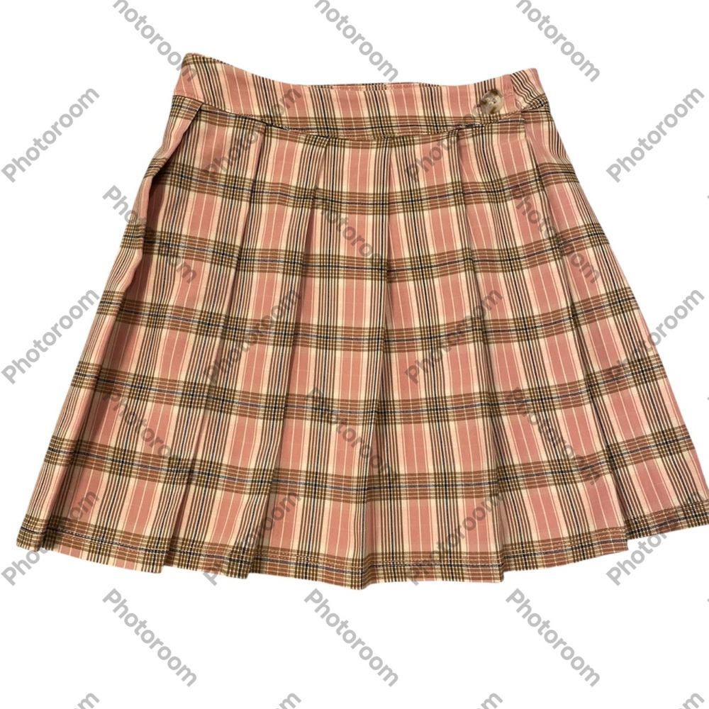 Altar’d State Women’s Plaid with Pleats Pink/Cream Mini Skirt Size Small